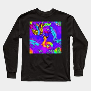 Weird Trippy 90's Medieval Frank Style Art Blue Long Sleeve T-Shirt